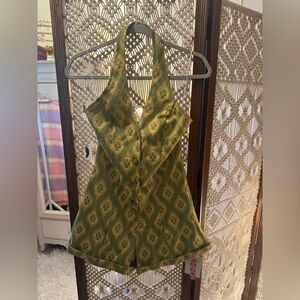 Cider Green and Yellow Patterned Women Shorts